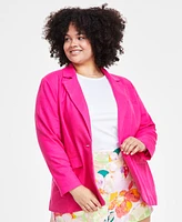 Bar Iii Trendy Plus One-Button Linen Blazer, Created for Macy's