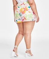 Bar Iii Trendy Plus Size Printed Linen Shorts, Created for Macy's