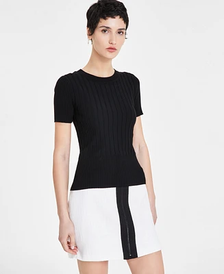 Karl Lagerfeld Women's Scoop-Neck Pleat-Front Short-Sleeve Top