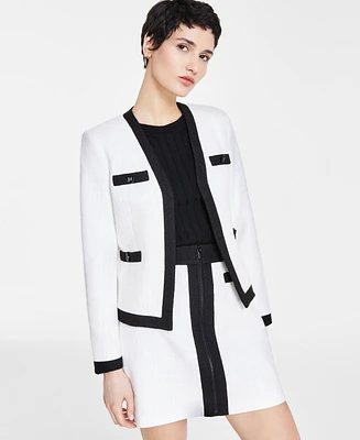 Karl Lagerfeld Women's Open Front Colorblock Tweed Blazer