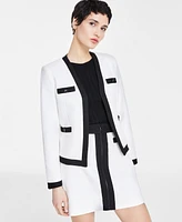 Karl Lagerfeld Women's Open Front Colorblock Tweed Blazer