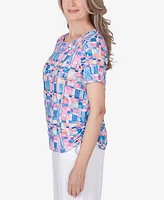 Alfred Dunner Petite Paradise Island Geometric Braided Neckline Top