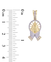 Men's Diamond Round & Baguette Praying Hands Pendant (1/6 ct. t.w.) in 10k Gold