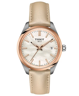 Tissot Unisex Swiss Pr 100 Cream Leather Strap Watch 34mm