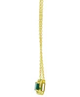 Lab-Grown Emerald (1-1/10 ct. t.w.) & Lab-Grown Multi-Sapphire (1/3 ct. t.w.) Halo 18" Pendant Necklace in 14k Gold-Plated Sterling Silver