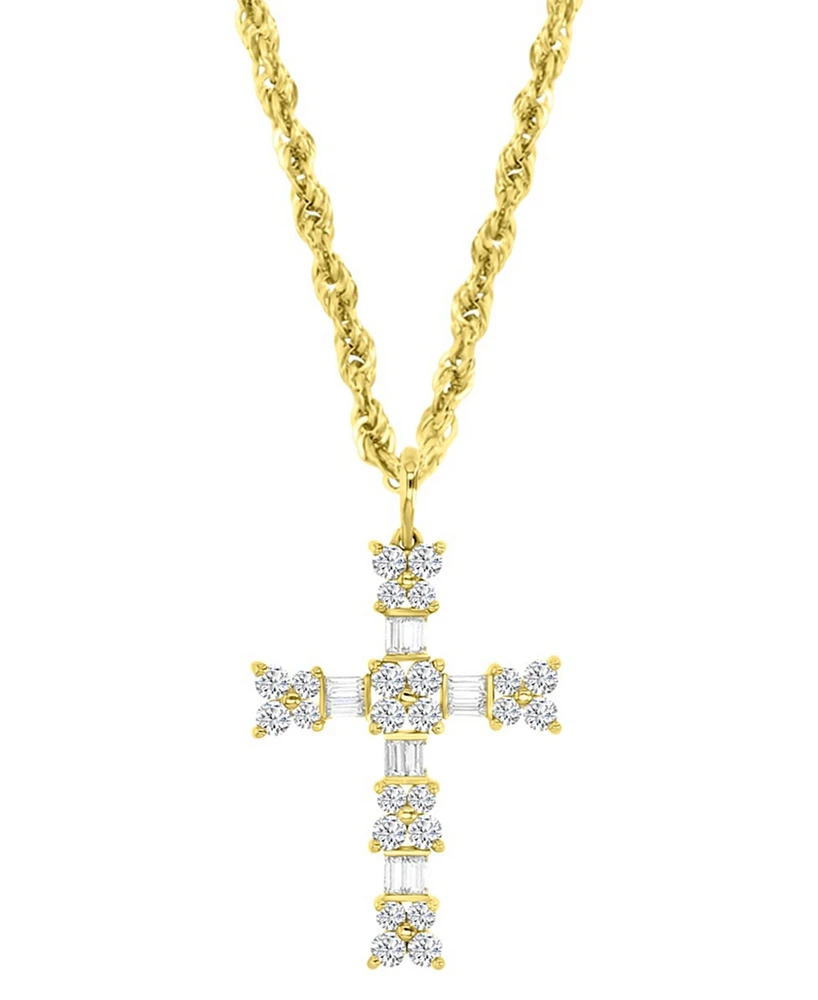 Cubic Zirconia Round & Baguette Cross 18" Pendant Necklace in 10k Gold