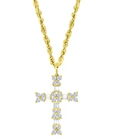 Cubic Zirconia Round & Baguette Cross 18" Pendant Necklace in 10k Gold