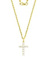 Cubic Zirconia Baguette Cross 18" Pendant Necklace in 10k Gold