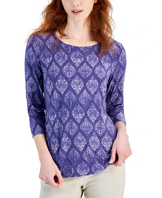 Jm Collection Women's Jacquard-Print Knit Top, Created for Macy's