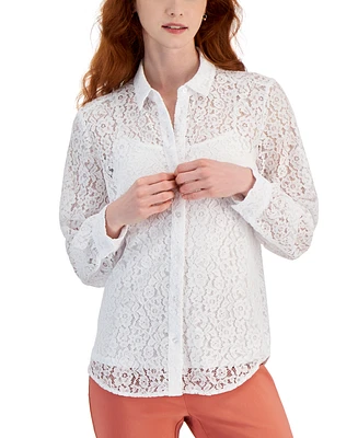 Jm Collection Women's Lace Button-Down Long-Sleeve Shirt, Created for Macy's