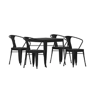 Hara Five Piece Indoor-Outdoor Dining Table And Chairs Set With 31.5" Square Table And 4 Metal Chairs In Black