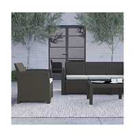 Greta 4 Piece Faux Rattan Patio Furniture Set With Included Cushions, Chair, Sofa, Loveseat And Coffee Table