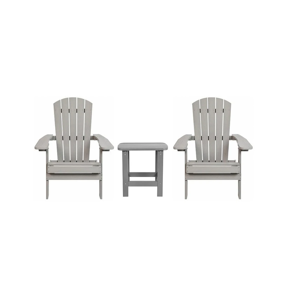 Set Of Two Riviera Folding Adirondack Patio Chairs With Matching Outdoor Side Table