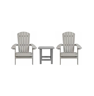 Set Of Two Riviera Folding Adirondack Patio Chairs With Matching Outdoor Side Table