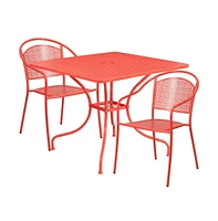 Commercial 35.5" Square Metal Garden Patio Table Set W/ 2 Round Back Chairs