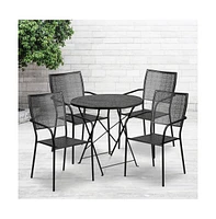 Commercial Grade 30" Round Metal Folding Patio Table Set W/ Square Back Chairs