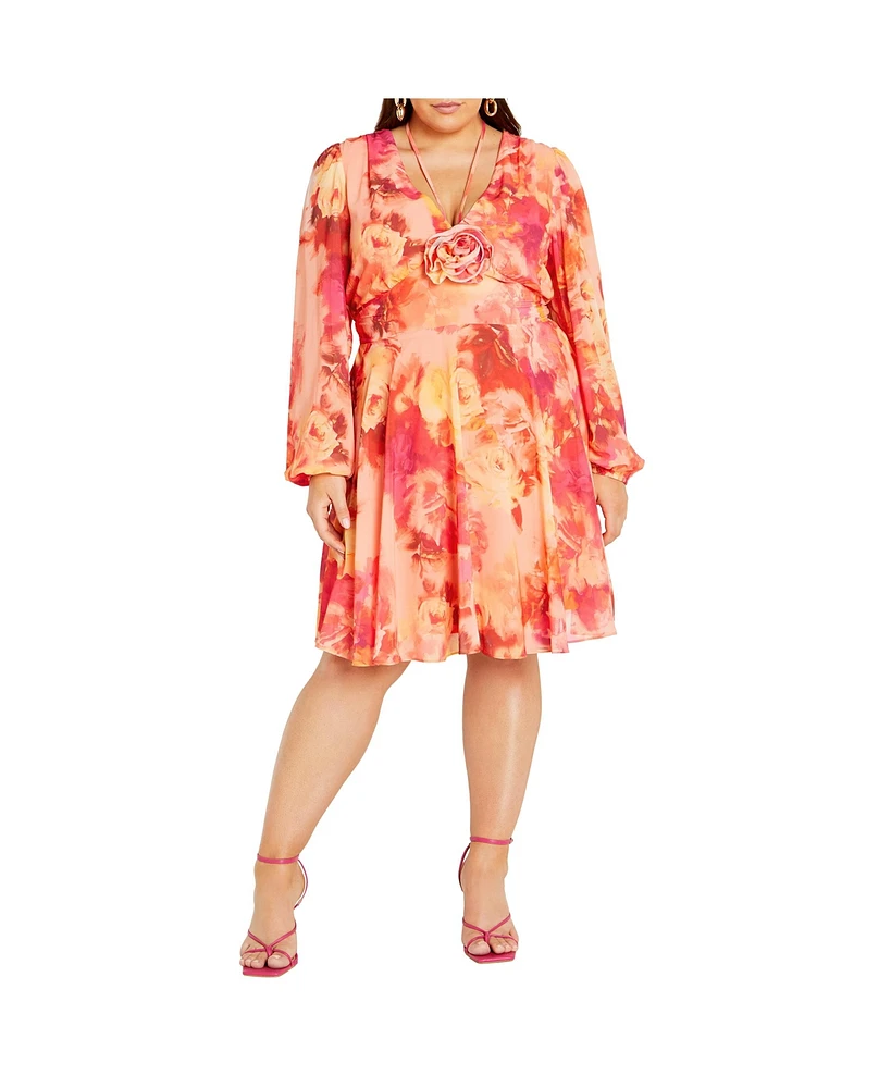 Plus Mischa Print Sheer Sleeves Mini Dress