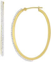 Crystal Pave Polished Medium Hoop Earrings in 10k Gold, 1.57"