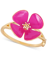 Guess Gold-Tone Pink Flower Hinge Bracelet