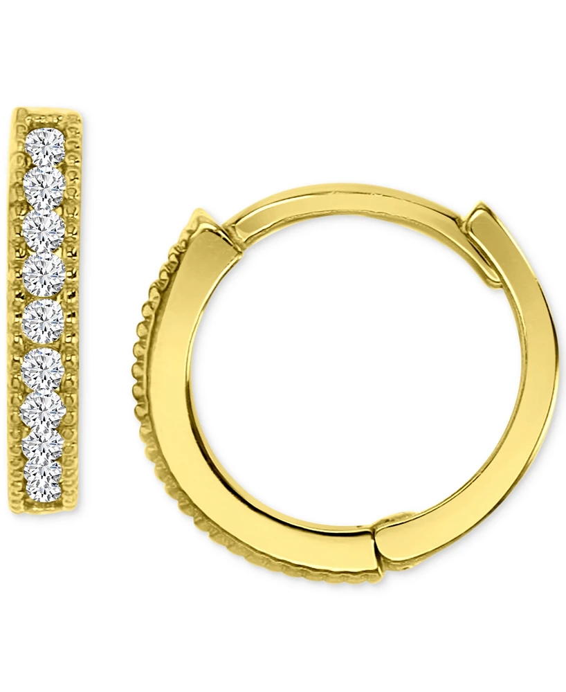 Cubic Zirconia Extra Small Hoop Earrings in 14k Gold, 0.43"