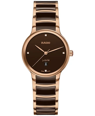 Rado Women's Swiss Centrix Diamond Accent Brown Ceramic & Rose Gold Pvd Bracelet Watch 31mm