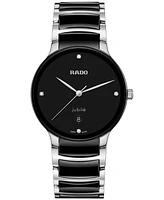 Rado Unisex Swiss Centrix Diamond (1/20 ct. t.w.) Black Ceramic & Stainless Steel Bracelet Watch 40mm