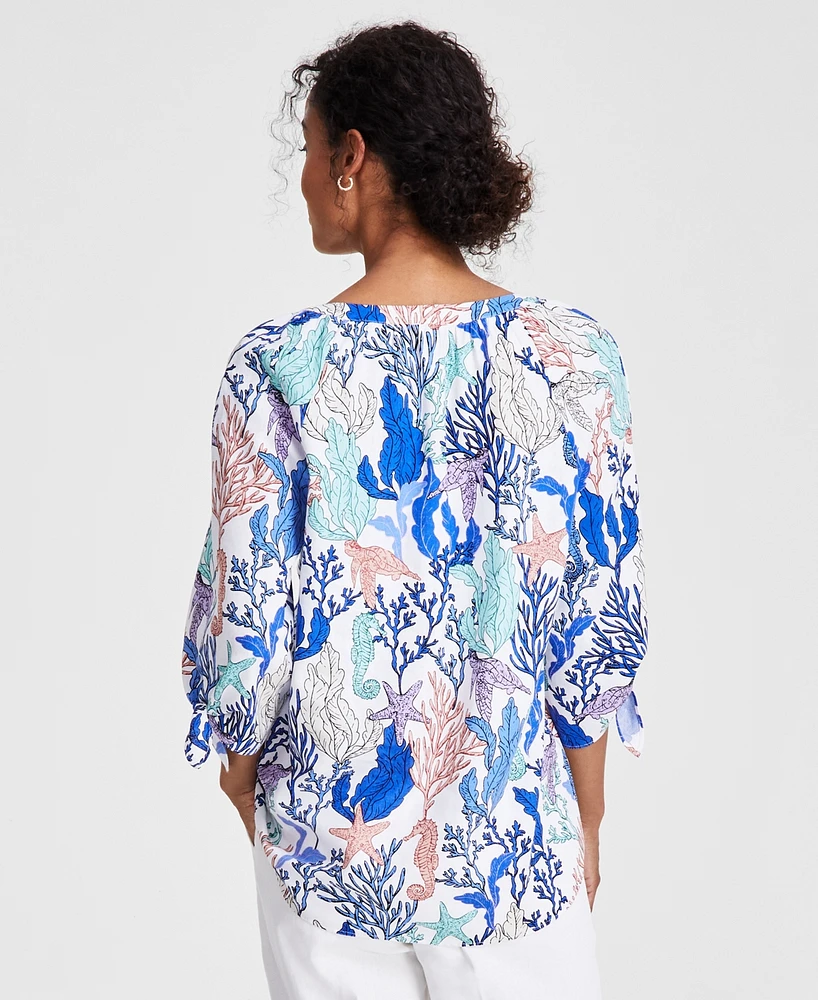 Jones New York Women's Printed Elbow-Length-Sleeve Top