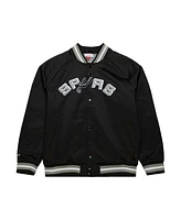 Men's Mitchell & Ness Black San Antonio Spurs Hardwood Classics Throwback Wordmark Raglan Full-Snap Jacket