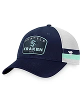 Men's Fanatics Deep Sea Blue, White Seattle Kraken Fundamental Striped Trucker Adjustable Hat