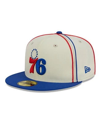Men's New Era Cream, Royal Philadelphia 76ers Piping 2-Tone 59FIFTY Fitted Hat