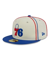 Men's New Era Cream, Royal Philadelphia 76ers Piping 2-Tone 59FIFTY Fitted Hat
