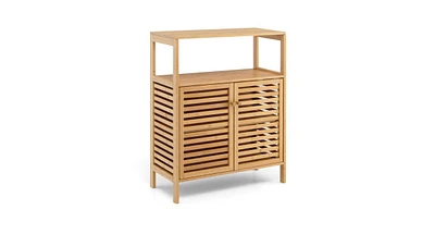 Bamboo Bathroom Floor Storage Cabinet with Shutter Doors-Natural