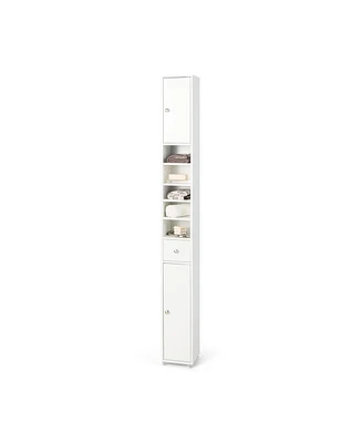 Freestanding Slim Bathroom Cabinet with Drawer and Adjustable Shelves-White