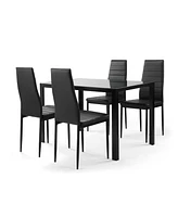 5-Piece Dining Set: Glass Table, 4 Leather Chairs