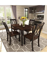 5-Piece Dining Table Set Home Kitchen Table And Chairs Wood Dining Set, +Cherry