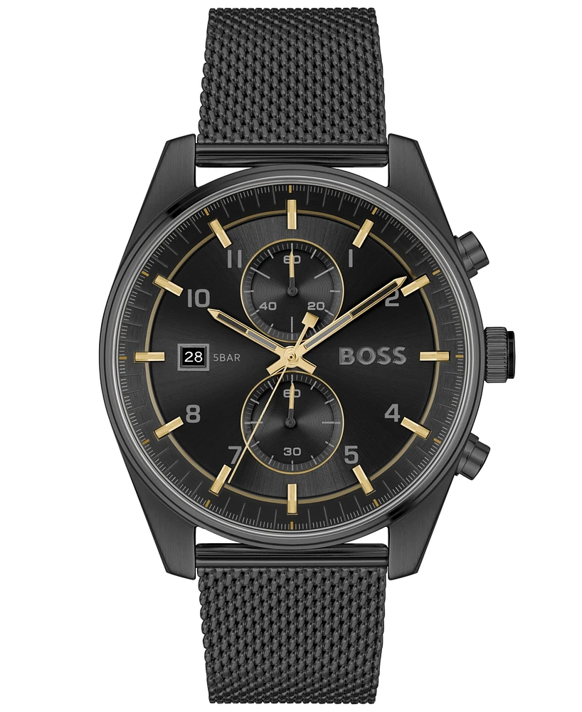 Hugo Boss Men's Skytraveller Quartz Fashion Chrono Ionic Plated Steel Watch 44mm