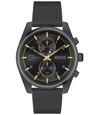 Hugo Boss Men's Skytraveller Quartz Fashion Chrono Ionic Plated Steel Watch 44mm