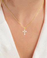 Children's Imitation Pearl Cross Pendant Necklace, 13" + 2" extender