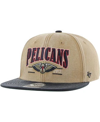 Men's '47 Brand Khaki, Navy Distressed New Orleans Pelicans Chilmark Captain Snapback Hat