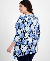 Jm Collection Plus Linear Garden Jacquard Swing Tunic, Created for Macy's