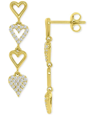 Cubic Zirconia Pave & Polished Hearts Linear Drop Earrings