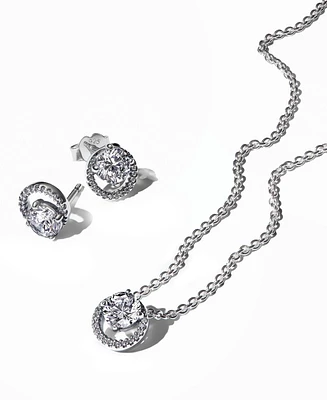 Pandora Sparkling Round Cubic Zirconia Stone Necklace and Heart Earring Gift Set