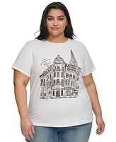 Karl Lagerfeld Paris Plus City Scene Stud-Trim T-Shirt, First@Macy's