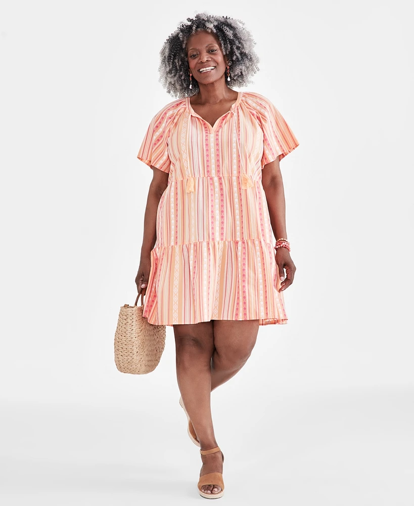 Style & Co Plus Printed Split-Neck Flutter-Sleeve Swing Dress, Created for Macy's