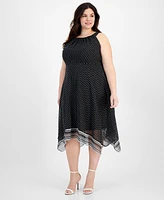 Robbie Bee Plus Size Polka-Dot Handkerchief-Hem Dress