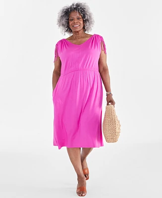 Style & Co Plus V-Neck Shirred-Sleeve Dress, Created for Macy's