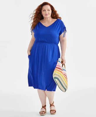 Style & Co Plus V-Neck Shirred-Sleeve Dress, Created for Macy's