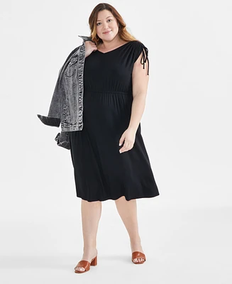 Style & Co Plus V-Neck Shirred-Sleeve Dress, Created for Macy's