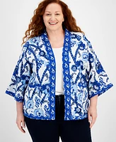 Style & Co Plus Belinda Border Reversible Kimono, Created for Macy's