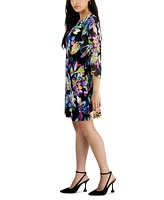 Connected Petite Floral Cape-Sleeve A-Line Dress